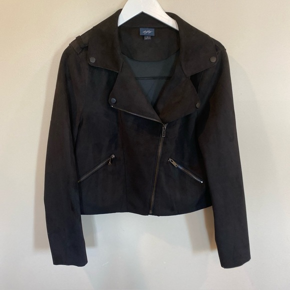 Daytrip Moto Faux Suede Jacket Black Womens Large Cropped Asymmetrical Zip - Picture 1 of 5